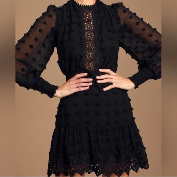 LULUS Lust or Love Black Embroidered Lace Long Sleeve Dress XXS - Picture 2 of 9